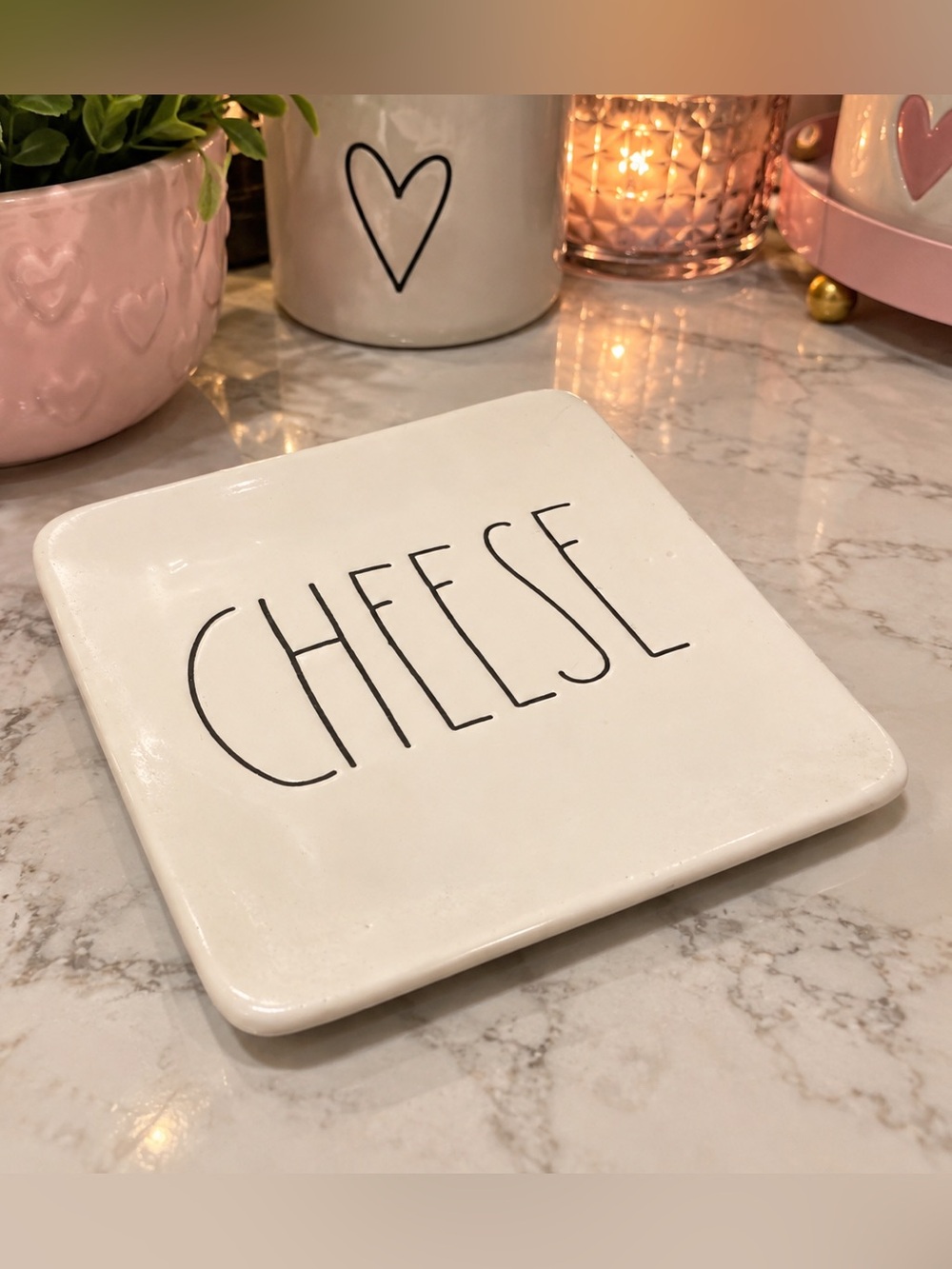 Rae Dunn White Ceramic 'CHEESE' Plate with Black Lettering